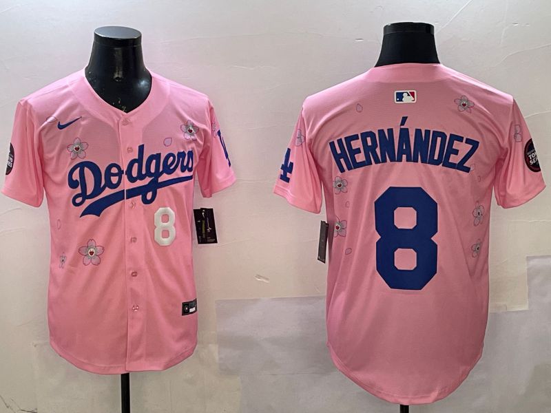 Men Los Angeles Dodgers #8 Hernandez Pink Sakura Edition 2025 Nike MLB Jersey style 7->los angeles dodgers->MLB Jersey